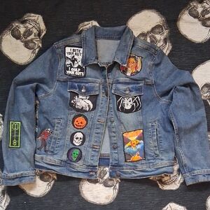 Hand Sewn Horror Denim Jacket:One Of A Kind Find!
